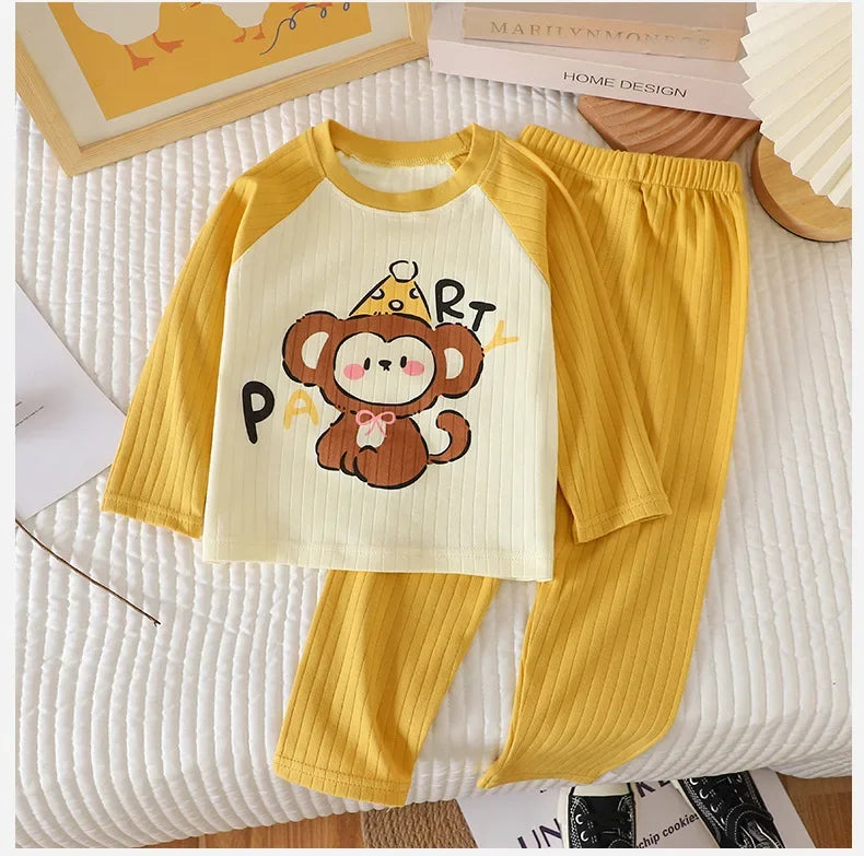 New Baby Boys Girls Warm Pajamas Kids Cute Cartoon Animal O-neck T-Shirt Tops + Pants Pyjamas Autumn Underwear Clothing Sets - NEXTRENDBAHRAIN