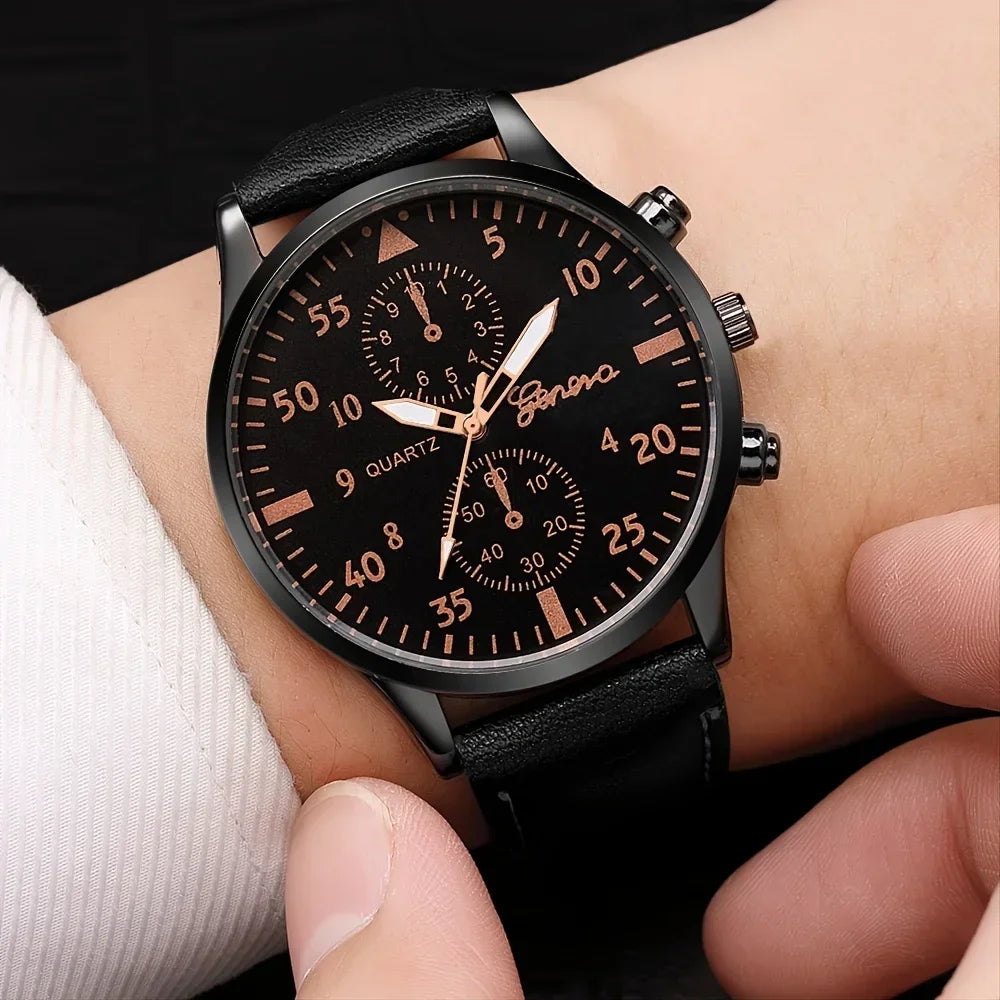 4/1pcs Men Watches Set Luxury Fashion Design Leather Watch Quartz Men Watch Clock Gift Montre Homme Relogio Masculino（no Box） - NEXTRENDBAHRAIN