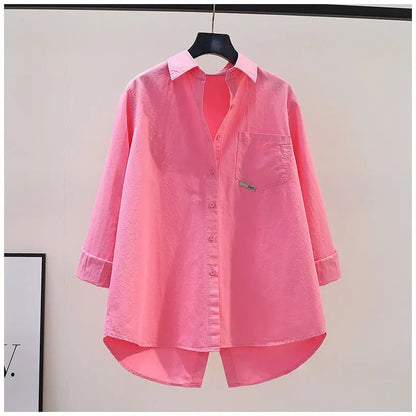 Women's Simple Casual Asymmetrical Oversized Cotton Button Up Tunic Shirts Solid Long Sleeve Streetwear Top Blouse Blusas Mujer - NEXTRENDBAHRAIN