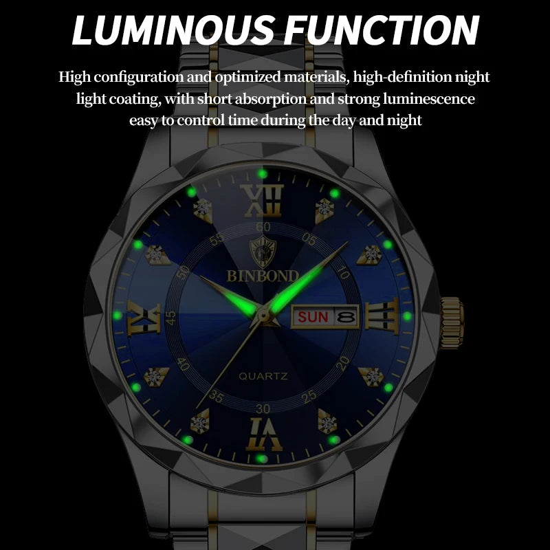 BINBOND Top Brand Luxury Fashion Quartz Watch Men Waterproof Week Date Clock Stainless Steel Sport Watch Men Quartz Wristwatch - NEXTRENDBAHRAIN