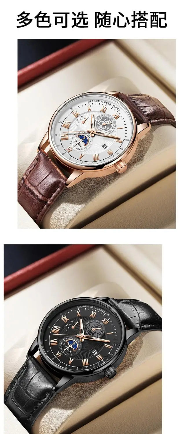 2024 Men Watch Fashion Top Luxury Sport Men's Wristwatch Waterproof Luminous Leather Date Quartz Watches Man clock - NEXTRENDBAHRAIN