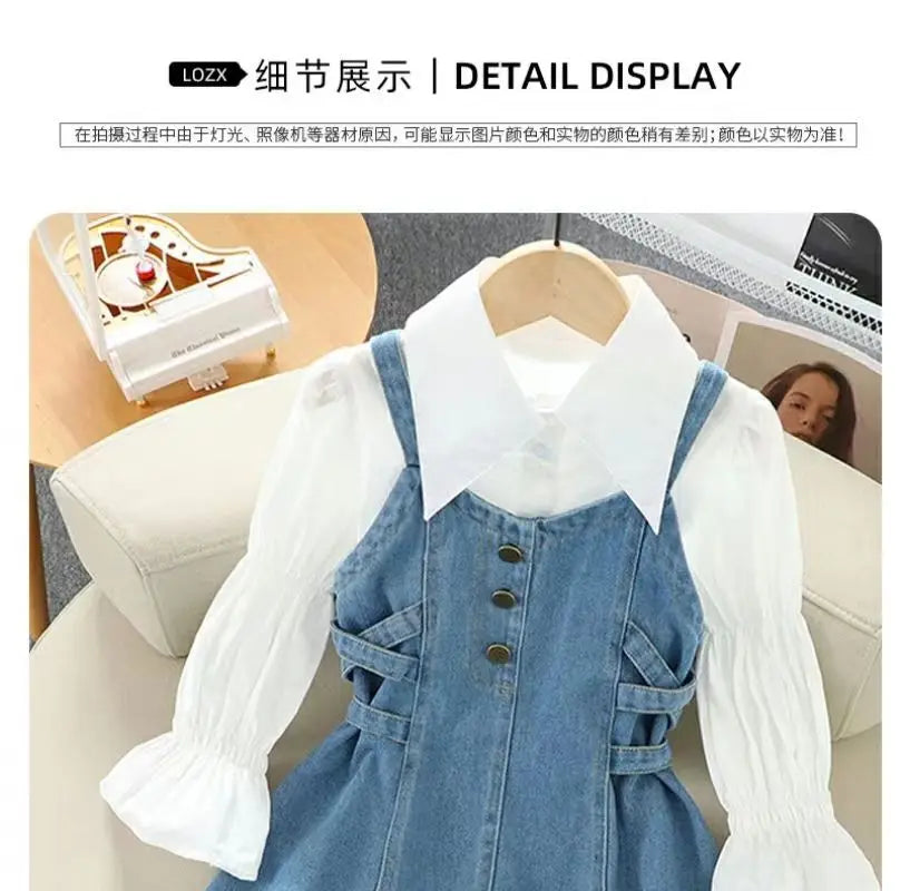 Kids Girls Denim Set 2023 Spring New Children's Clothing Girls Big Boy Yangpai Spring And Autumn Set Skirt Girls Dress - NEXTRENDBAHRAIN