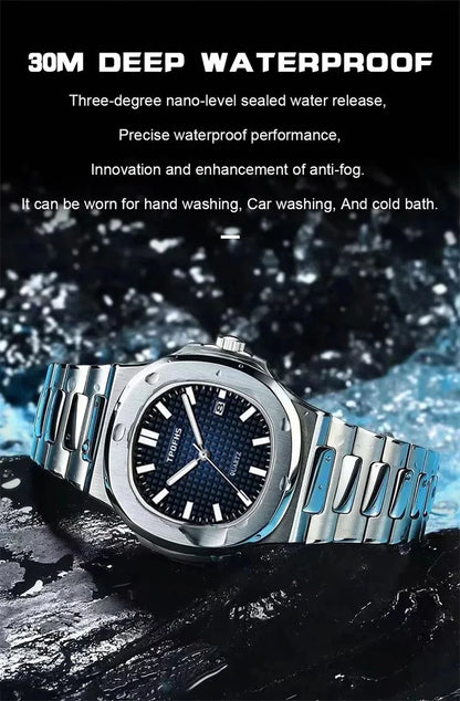 2024 Originate Luxury Watch Business Waterproof Male Clock Luminous Date Stainless Steel Square Quartz Men Watch reloj hombre - NEXTRENDBAHRAIN