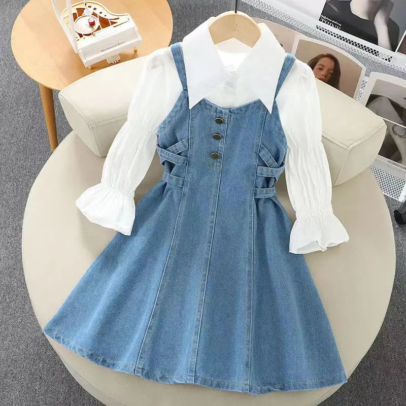 Kids Girls Denim Set 2023 Spring New Children's Clothing Girls Big Boy Yangpai Spring And Autumn Set Skirt Girls Dress - NEXTRENDBAHRAIN