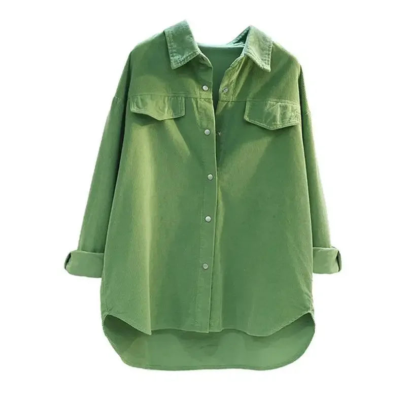 Women Shirt Blouse Avocado Green Corduroy Shirt Women's Autumn and Winter Double Pocket Shirt Coat Cardigan Blusas Mujer - NEXTRENDBAHRAIN