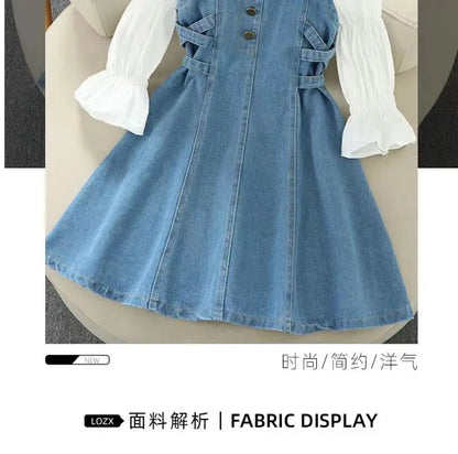 Kids Girls Denim Set 2023 Spring New Children's Clothing Girls Big Boy Yangpai Spring And Autumn Set Skirt Girls Dress - NEXTRENDBAHRAIN