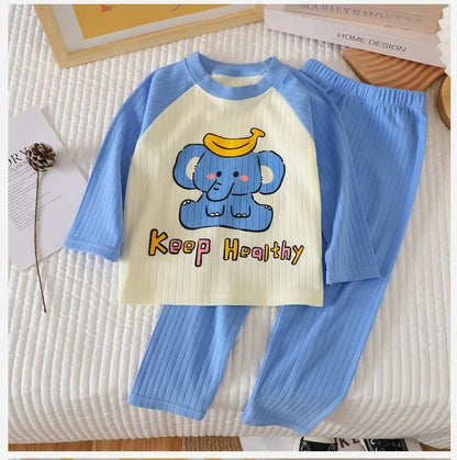 New Baby Boys Girls Warm Pajamas Kids Cute Cartoon Animal O-neck T-Shirt Tops + Pants Pyjamas Autumn Underwear Clothing Sets - NEXTRENDBAHRAIN