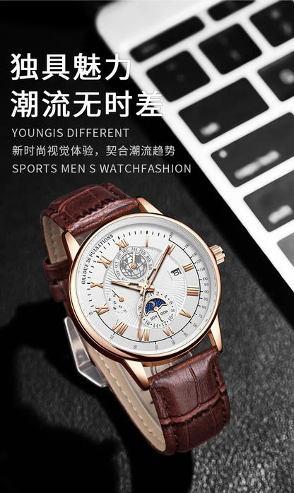 2024 Men Watch Fashion Top Luxury Sport Men's Wristwatch Waterproof Luminous Leather Date Quartz Watches Man clock - NEXTRENDBAHRAIN