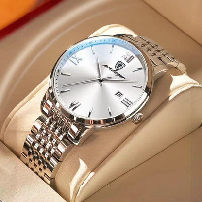 2024 New Luxury Men's Business Watches Men Silver Stainless Steel Quartz Watch Male Luminous Clock - NEXTRENDBAHRAIN