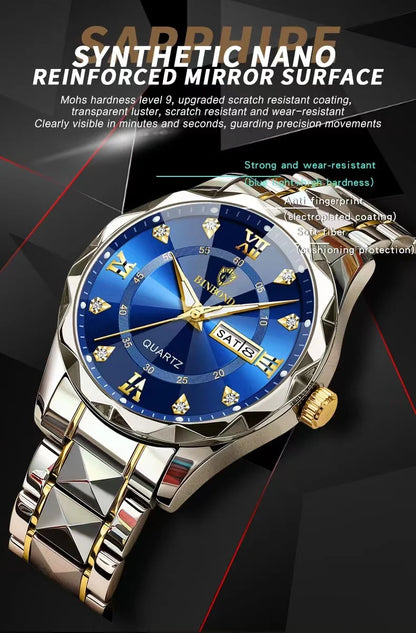 BINBOND Top Brand Luxury Fashion Quartz Watch Men Waterproof Week Date Clock Stainless Steel Sport Watch Men Quartz Wristwatch - NEXTRENDBAHRAIN