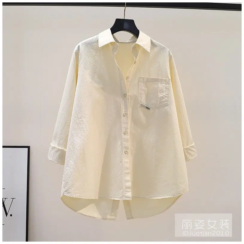 Women's Simple Casual Asymmetrical Oversized Cotton Button Up Tunic Shirts Solid Long Sleeve Streetwear Top Blouse Blusas Mujer - NEXTRENDBAHRAIN