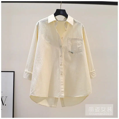 Women's Simple Casual Asymmetrical Oversized Cotton Button Up Tunic Shirts Solid Long Sleeve Streetwear Top Blouse Blusas Mujer - NEXTRENDBAHRAIN