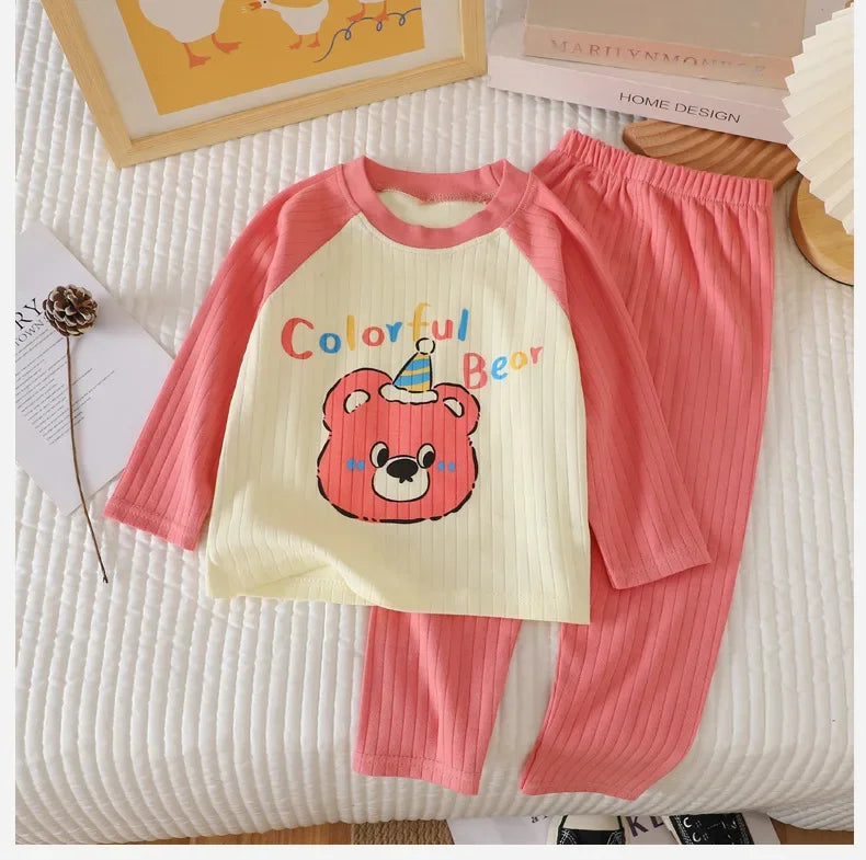 New Baby Boys Girls Warm Pajamas Kids Cute Cartoon Animal O-neck T-Shirt Tops + Pants Pyjamas Autumn Underwear Clothing Sets - NEXTRENDBAHRAIN