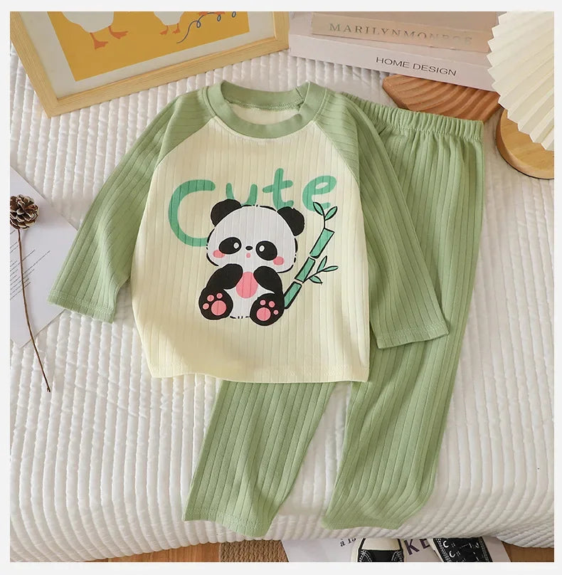 New Baby Boys Girls Warm Pajamas Kids Cute Cartoon Animal O-neck T-Shirt Tops + Pants Pyjamas Autumn Underwear Clothing Sets - NEXTRENDBAHRAIN