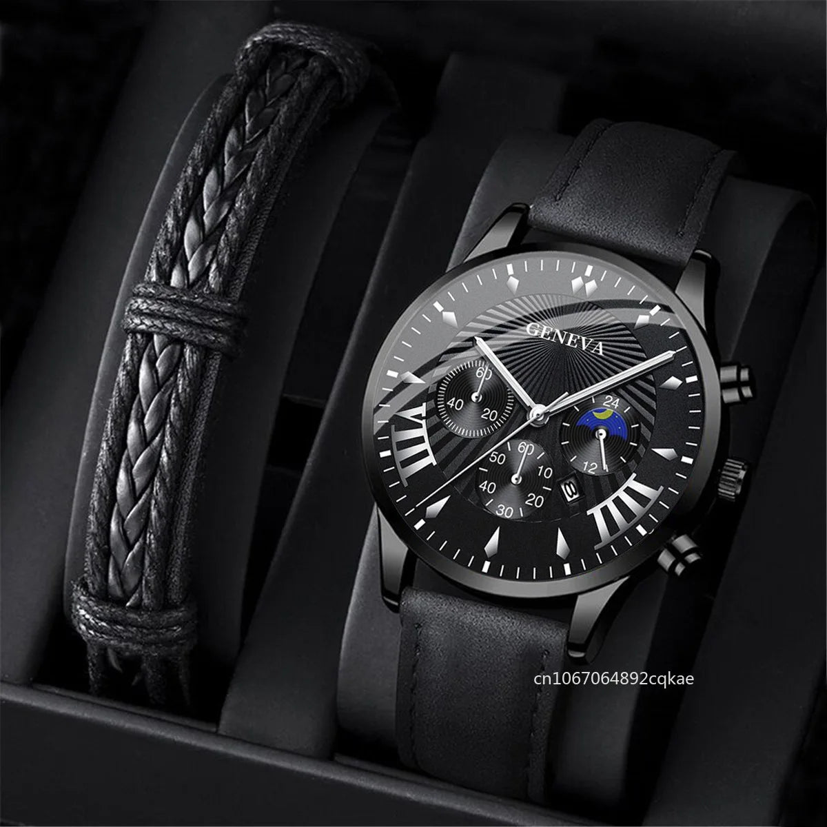 2PCS Set Fashion Mens Sports Watches Man Business Leather Bracelet Quartz Watch Luxury Men Casual Calendar Clock Reloj Hombre - NEXTRENDBAHRAIN