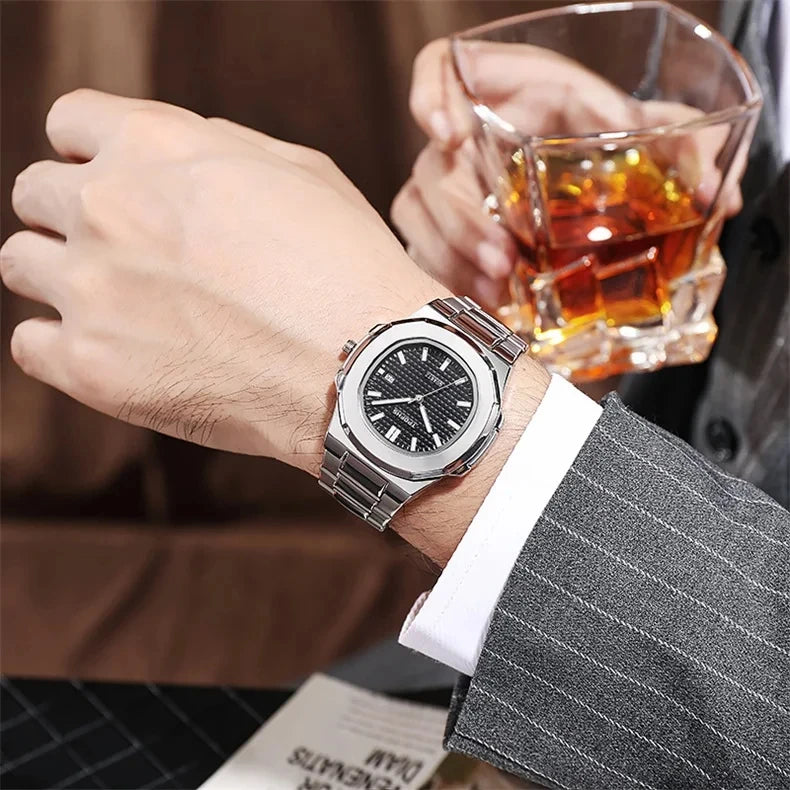 2024 Originate Luxury Watch Business Waterproof Male Clock Luminous Date Stainless Steel Square Quartz Men Watch reloj hombre - NEXTRENDBAHRAIN