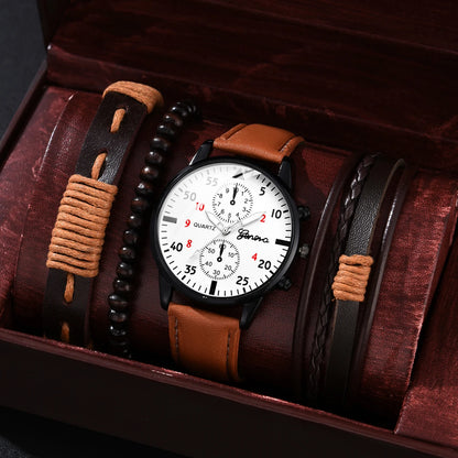 4pcs Set Men Watches Luxury Fashion Design Leather Watch Quartz Men's Watch Gift Montre Homme Relogio Masculino no box - NEXTRENDBAHRAIN