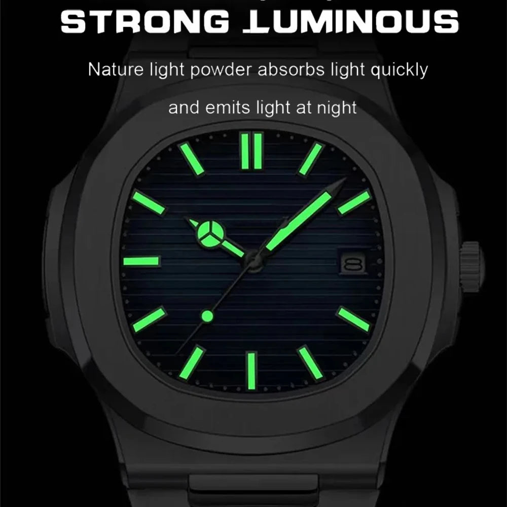 2024 Originate Luxury Watch Business Waterproof Male Clock Luminous Date Stainless Steel Square Quartz Men Watch reloj hombre - NEXTRENDBAHRAIN