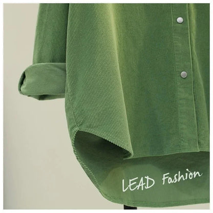 Women Shirt Blouse Avocado Green Corduroy Shirt Women's Autumn and Winter Double Pocket Shirt Coat Cardigan Blusas Mujer - NEXTRENDBAHRAIN