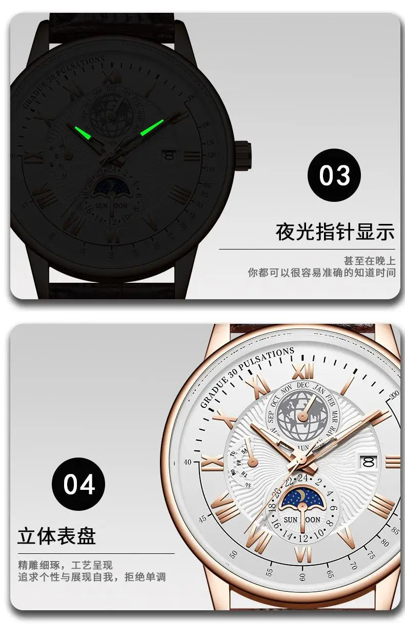 2024 Men Watch Fashion Top Luxury Sport Men's Wristwatch Waterproof Luminous Leather Date Quartz Watches Man clock - NEXTRENDBAHRAIN