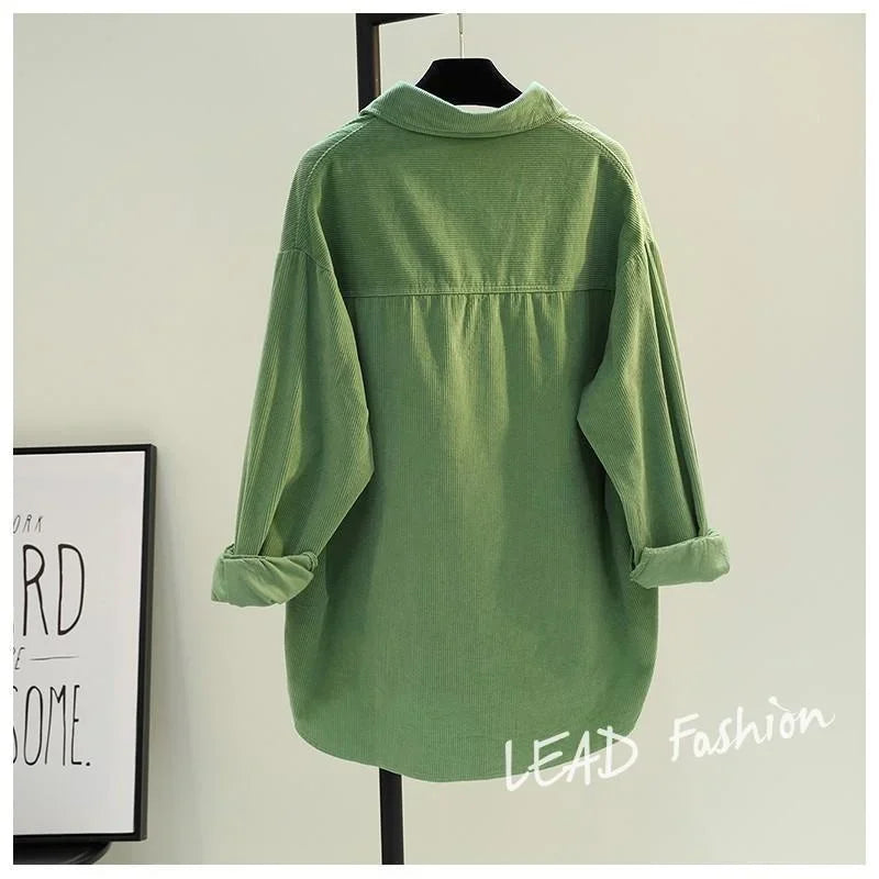 Women Shirt Blouse Avocado Green Corduroy Shirt Women's Autumn and Winter Double Pocket Shirt Coat Cardigan Blusas Mujer - NEXTRENDBAHRAIN