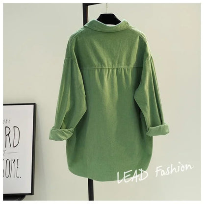 Women Shirt Blouse Avocado Green Corduroy Shirt Women's Autumn and Winter Double Pocket Shirt Coat Cardigan Blusas Mujer - NEXTRENDBAHRAIN