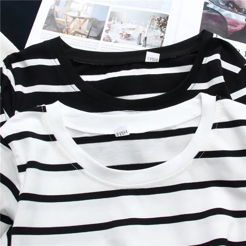 1PC Spring and Autumn Winter Black Striped Top with Foreign Style Ins Bottom Shirt Women Long Sleeve T-shirt - NEXTRENDBAHRAIN