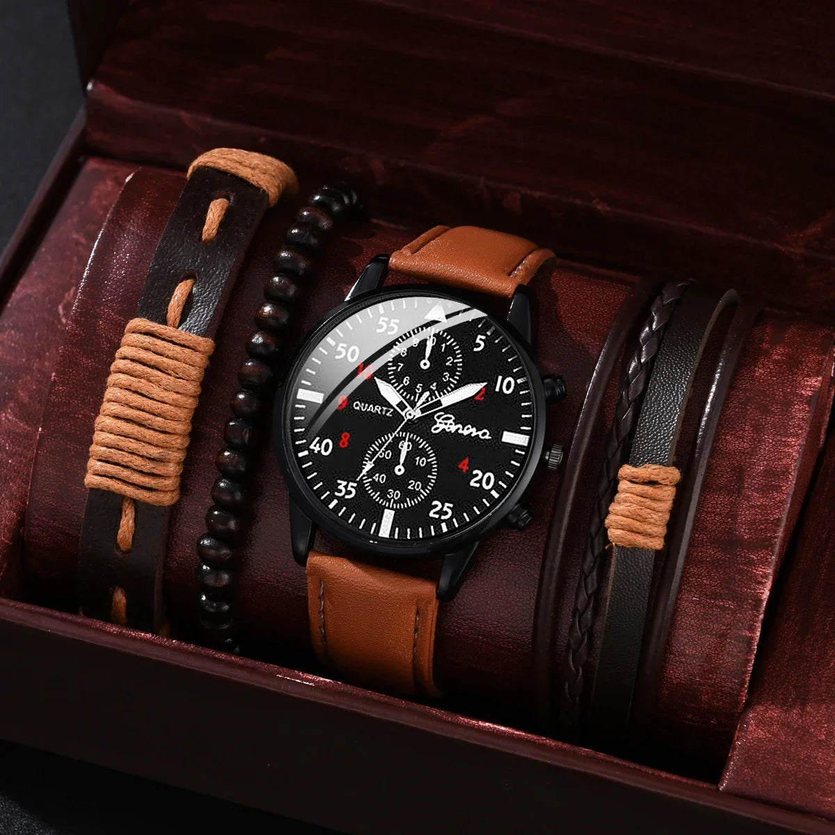 4/1pcs Men Watches Set Luxury Fashion Design Leather Watch Quartz Men Watch Clock Gift Montre Homme Relogio Masculino（no Box） - NEXTRENDBAHRAIN