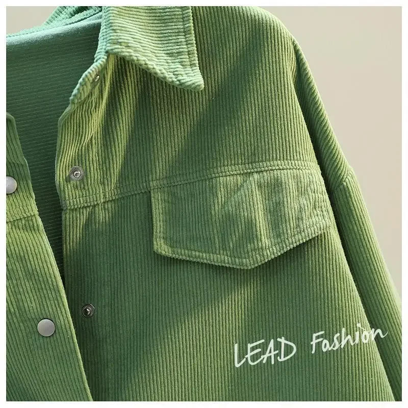 Women Shirt Blouse Avocado Green Corduroy Shirt Women's Autumn and Winter Double Pocket Shirt Coat Cardigan Blusas Mujer - NEXTRENDBAHRAIN