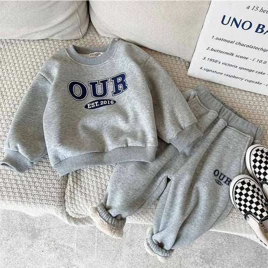 Children's Round Neck Sweater Sets Boys Warm Casual Loose 2Pcs Autumn Winter New Children's Long-Sleeved Letter Sports Suit 2-6Y - NEXTRENDBAHRAIN