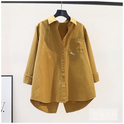 Women's Simple Casual Asymmetrical Oversized Cotton Button Up Tunic Shirts Solid Long Sleeve Streetwear Top Blouse Blusas Mujer - NEXTRENDBAHRAIN