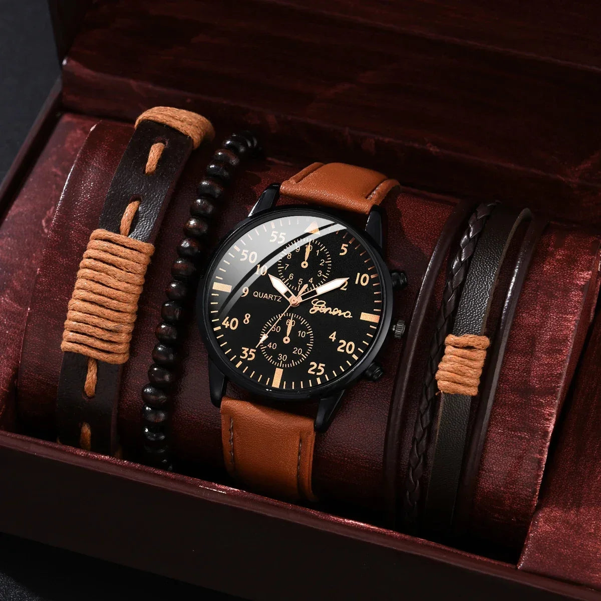 4/1pcs Men Watches Set Luxury Fashion Design Leather Watch Quartz Men Watch Clock Gift Montre Homme Relogio Masculino（no Box） - NEXTRENDBAHRAIN