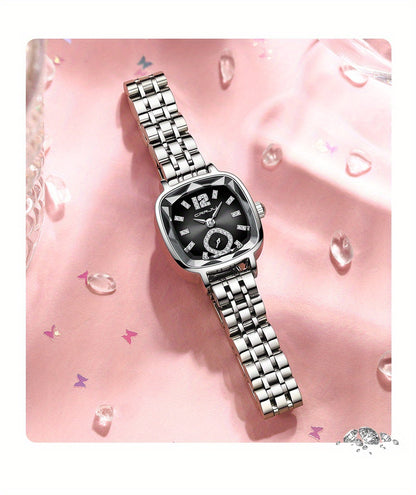 Women's Dial Cutting Watch Luxury Rhinestone Quartz Watch Elegant Square Pointer Analog WR Stainless Steel Wrist Watch - NEXTRENDBAHRAIN