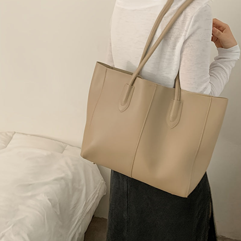 Chic Large Capacity Tote Bag for Women - Vintage Style, Waterproof Faux Leather, Fashionable Shoulder Handbag with Secure Clasp Closure - NEXTRENDBAHRAIN