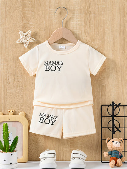 2pcs Toddler Boys "Mama's Boy" Print Summer Cotton Set, T-shirt & Casual Shorts, Baby Boy's Clothes - NEXTRENDBAHRAIN