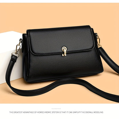 Vintage-Inspired Solid Crossbody Bag for Women with Adjustable Strap, Lightweight PU Leather Messenger Bag with Zipper Closure and Polyester Lining, Baigou-Crafted, Secure Flap-Over Design with Edge Paint Detail - NEXTRENDBAHRAIN