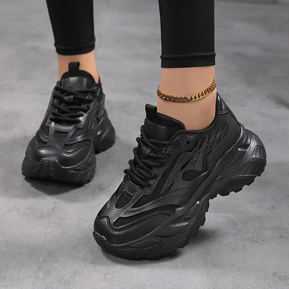 Women's Breathable Mesh Platform Sneakers, Casual Lace Up Outdoor Shoes, Comfortable Low Top Sport Shoes - NEXTRENDBAHRAIN