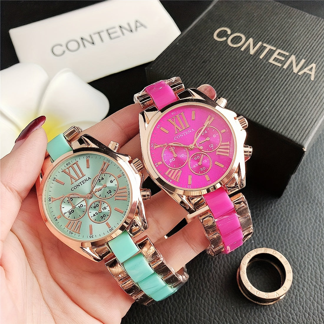 1pc Matching Contena Luxury Rose Golden Quartz Watches, Women's Fashion Wristwatch Set With Roman Numerals, Elegant Female Timepieces For Daily Life And Travel (Watch Only) - NEXTRENDBAHRAIN