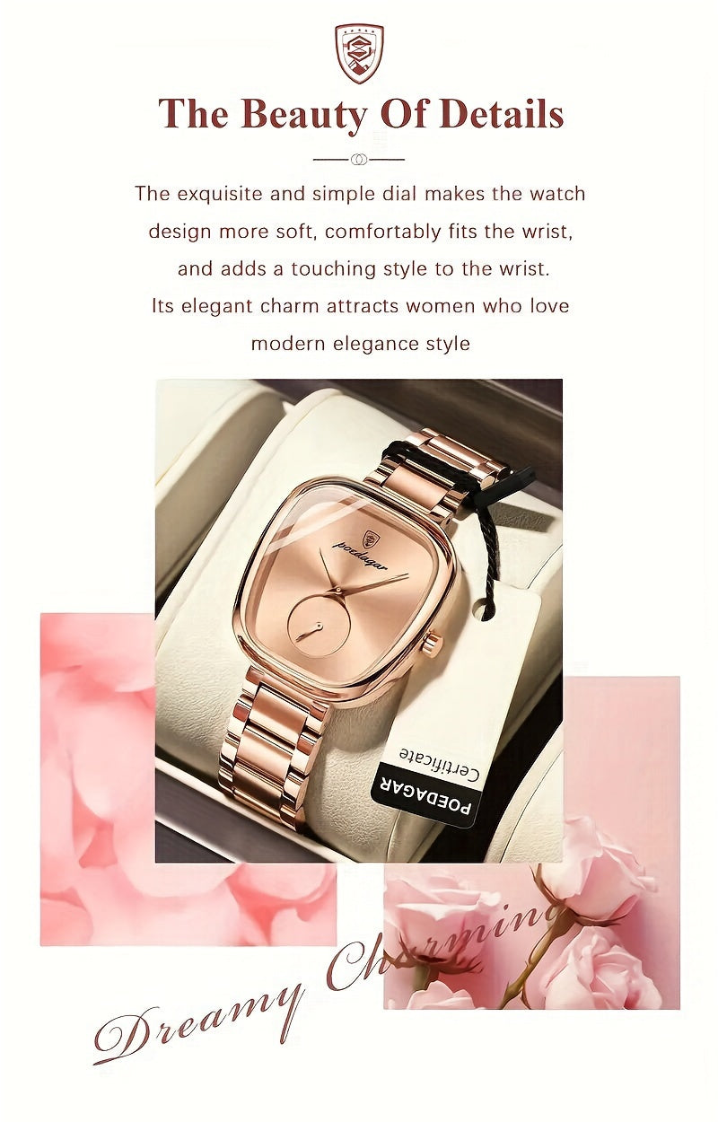 Fashion Square Stainless Steel Wrist Watch for Women, Elegant Quartz Movement, Casual Luxurious Style with Pointer Display and Alloy Case, Electronic Drive - Non-rechargeable Button Battery Included - NEXTRENDBAHRAIN