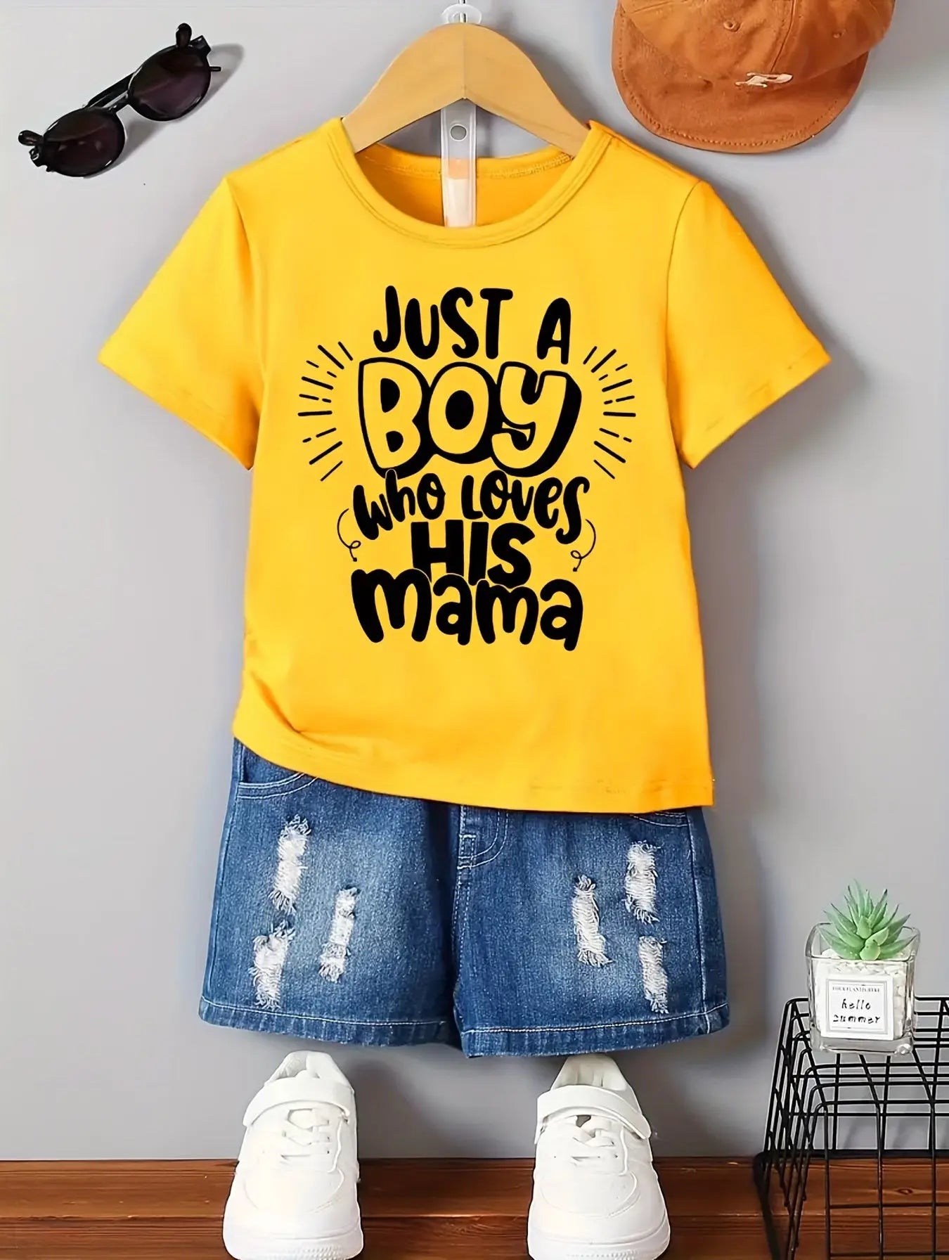 Boy's Summer Casual Short Sleeve T-Shirt - 'Just A Boy Who Loves His Mama' Print Cool Comfy Versatile Tee Gift - NEXTRENDBAHRAIN