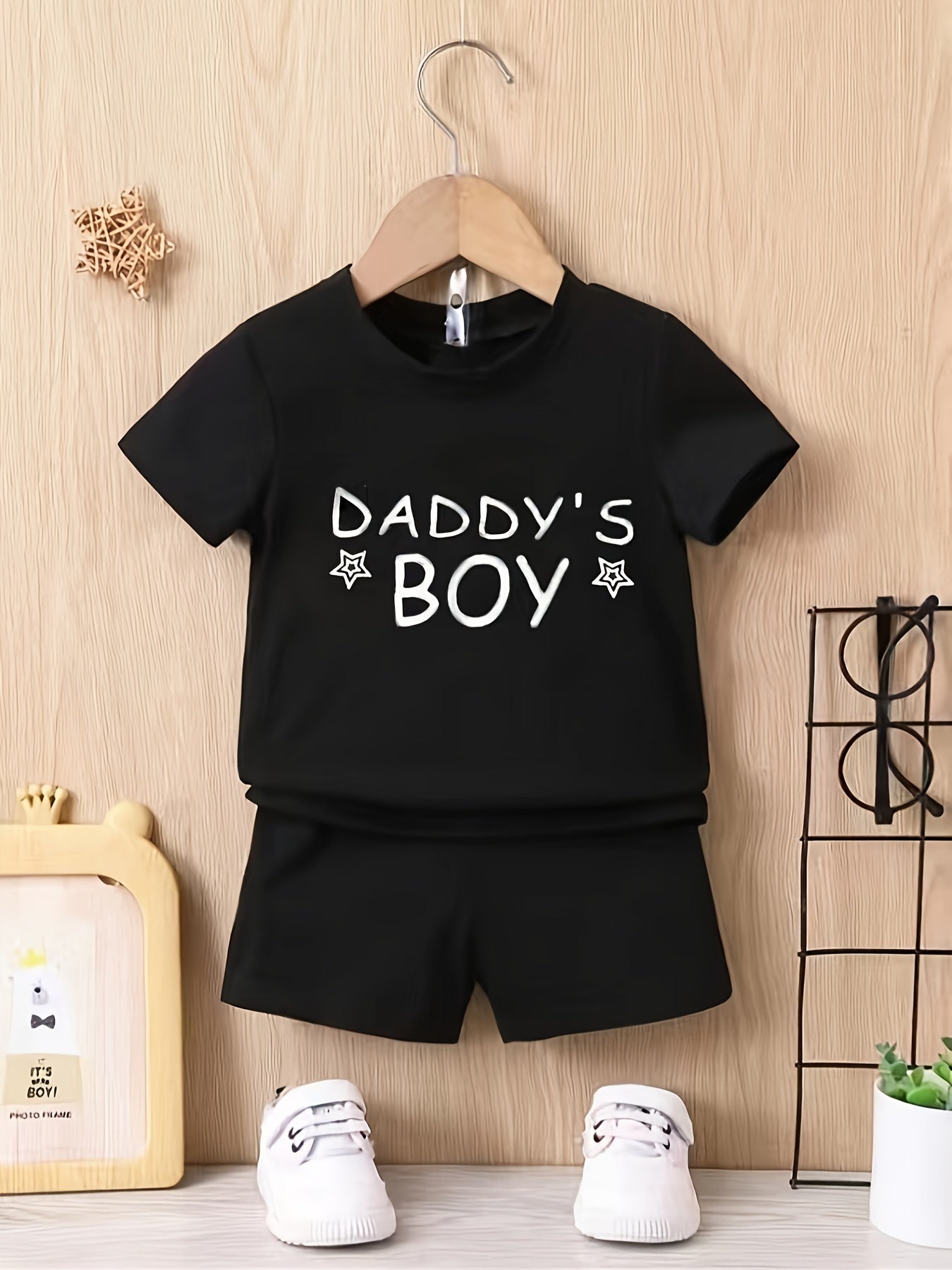 2pcs Baby Boy's Casual "Daddy's Boy" Print T-shirts And Shorts Set, Summer Clothing - NEXTRENDBAHRAIN