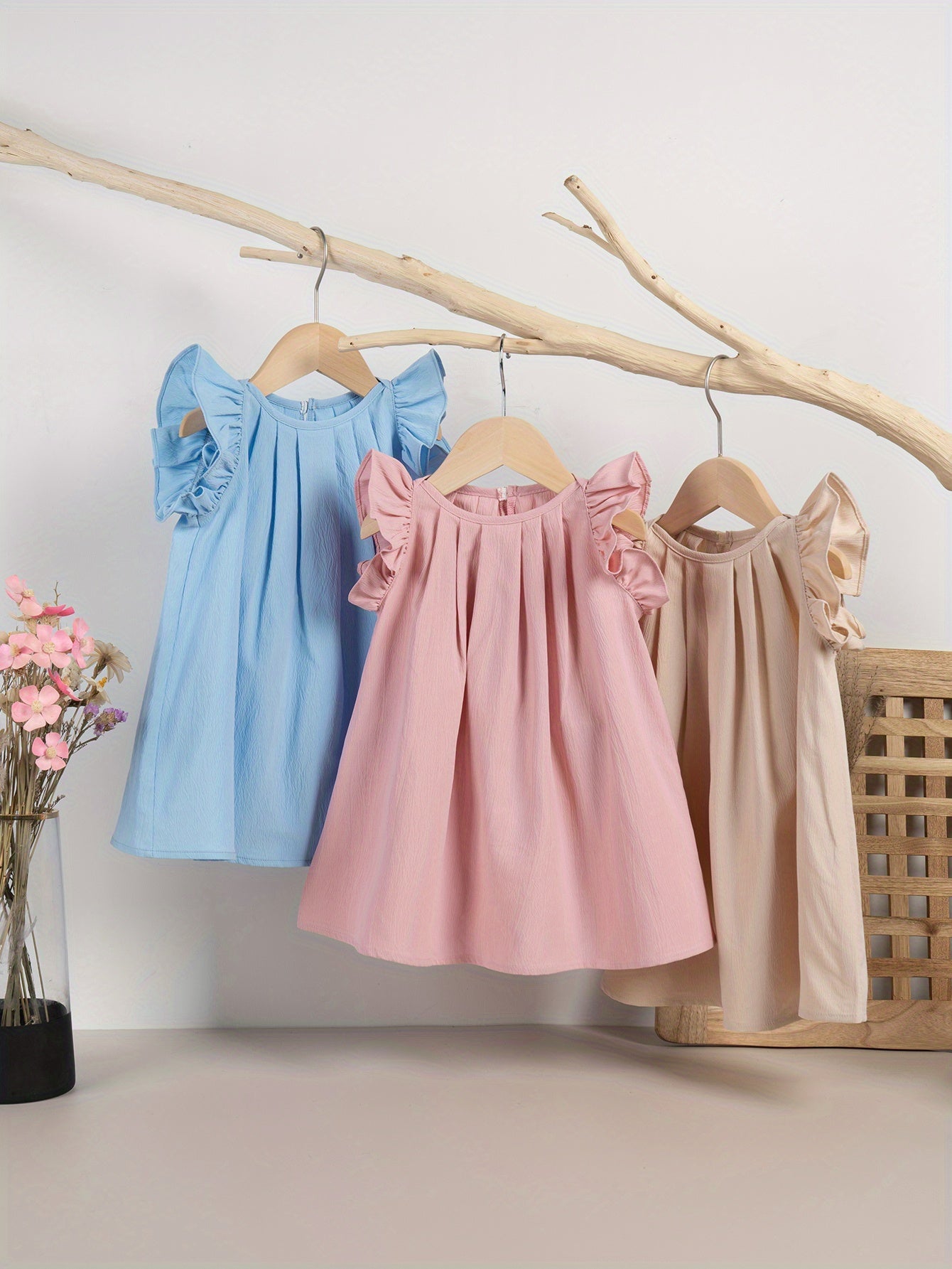 Baby Girls Cute Dress Summer Ruffle Sleeve Solid Color Children Daily Dresses A-line Kids Princess Clothes Toddler Outfits - NEXTRENDBAHRAIN