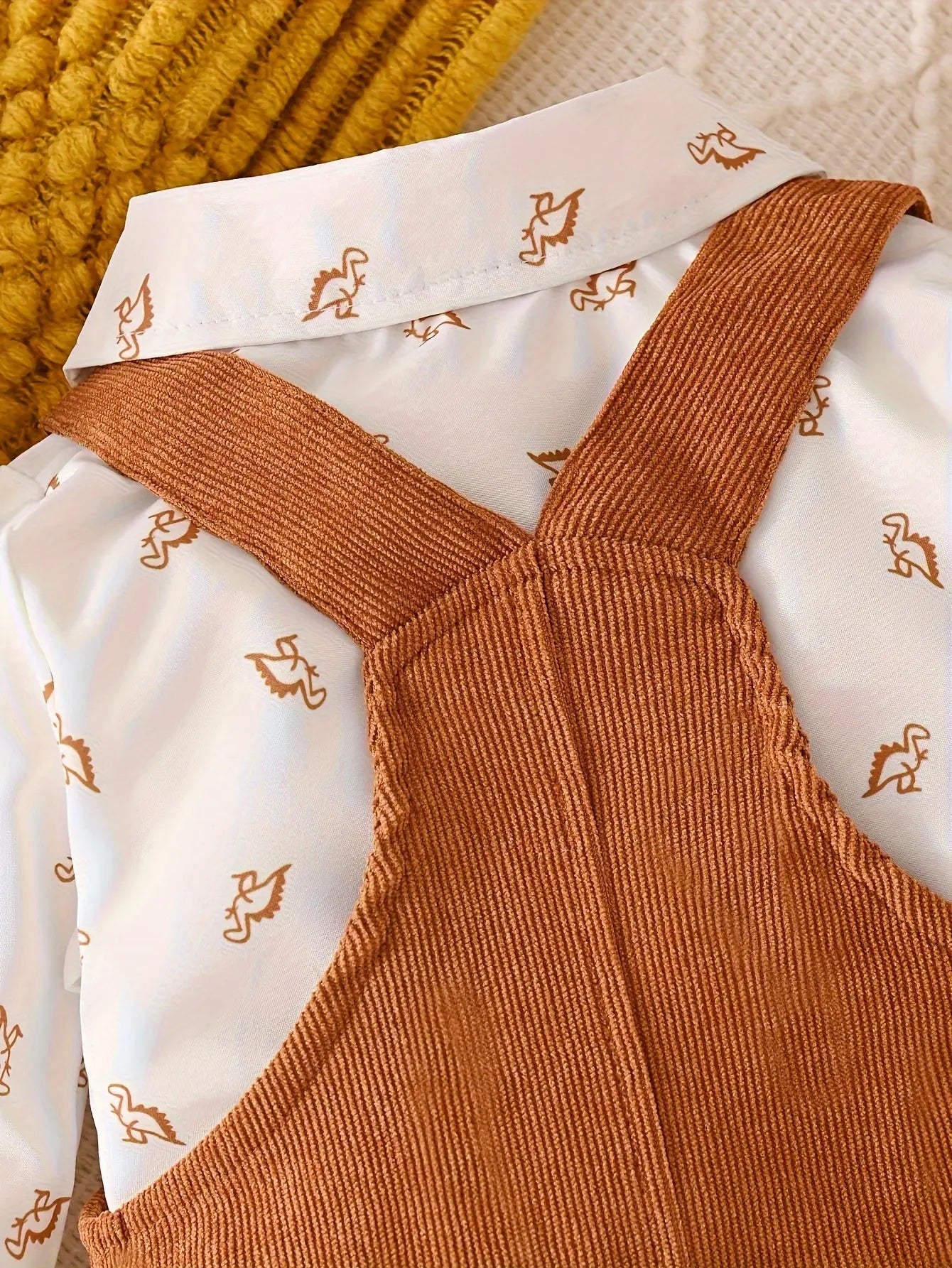 Boy'S Corduroy Overalls with Dinosaur Print Shirt And Bow Tie - Fall/Winter Collection - NEXTRENDBAHRAIN