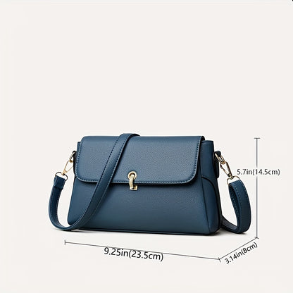 Vintage-Inspired Solid Crossbody Bag for Women with Adjustable Strap, Lightweight PU Leather Messenger Bag with Zipper Closure and Polyester Lining, Baigou-Crafted, Secure Flap-Over Design with Edge Paint Detail - NEXTRENDBAHRAIN