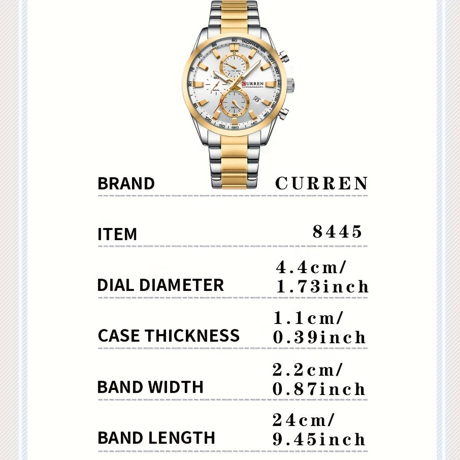 CURREN Business Men's Watch Steel Band Multifunctional Chronograph Wristwatch Waterproof Round Watch, Ideal choice for Gifts - NEXTRENDBAHRAIN