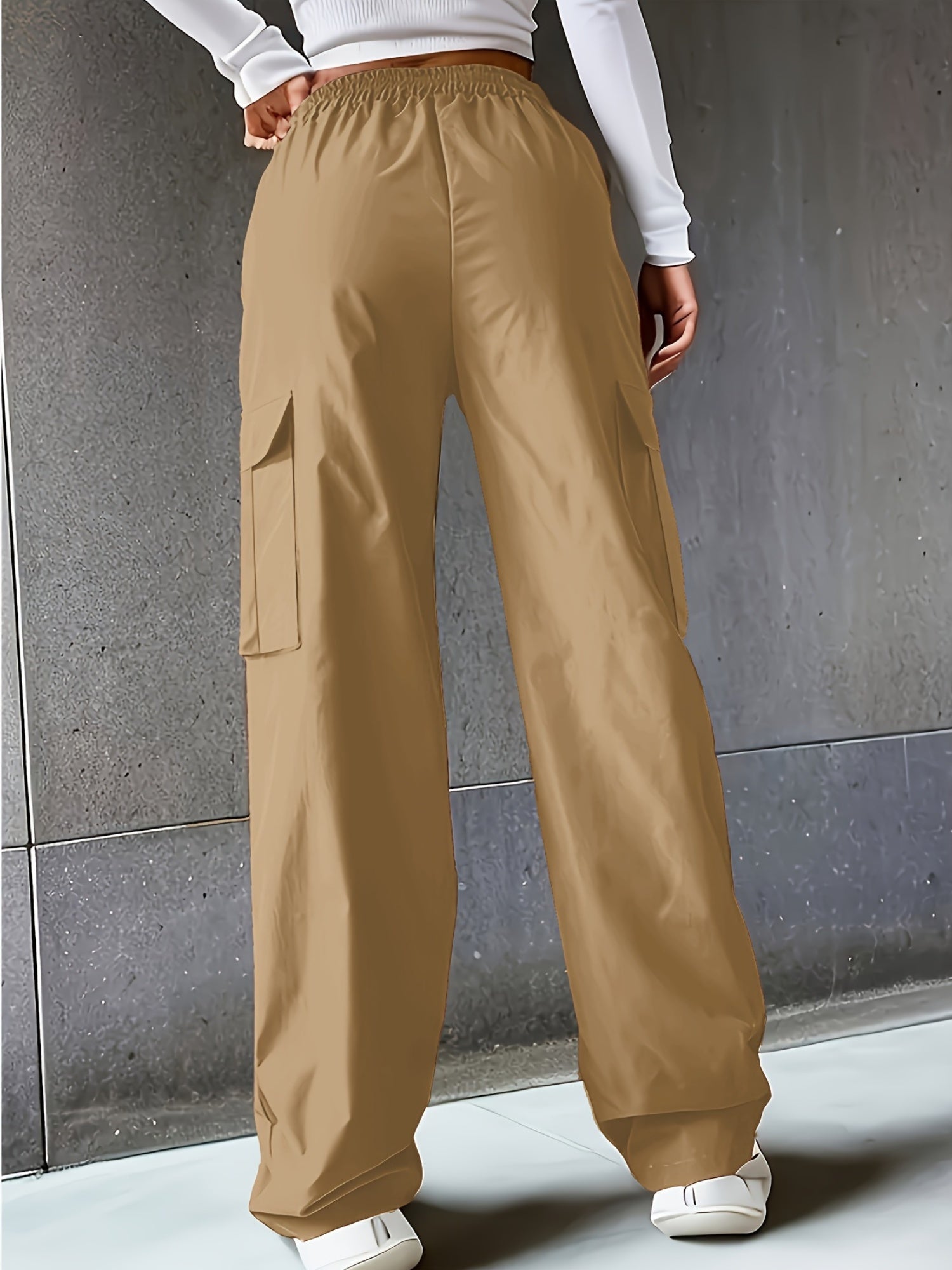 Women's Polyester Cargo Pants 2-Pack, Casual Solid Color Long Length with Pockets, Non-Stretch Woven Fabric for All Seasons NEXTRENDBAHRAIN