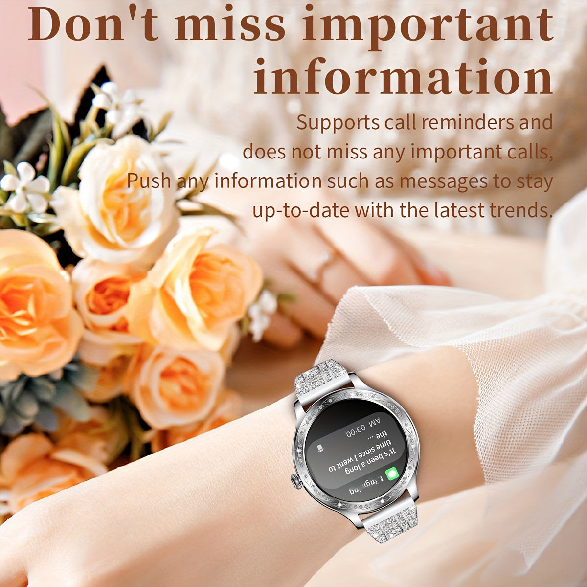 Women's Smart Wrist Watches Rhinestone Elegant Smart Watch Health Monitoring Sleep Monitoring Wireless Call Waterproof Watch - NEXTRENDBAHRAIN