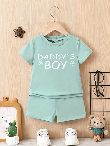 2pcs Baby Boy's Casual "Daddy's Boy" Print T-shirts And Shorts Set, Summer Clothing - NEXTRENDBAHRAIN