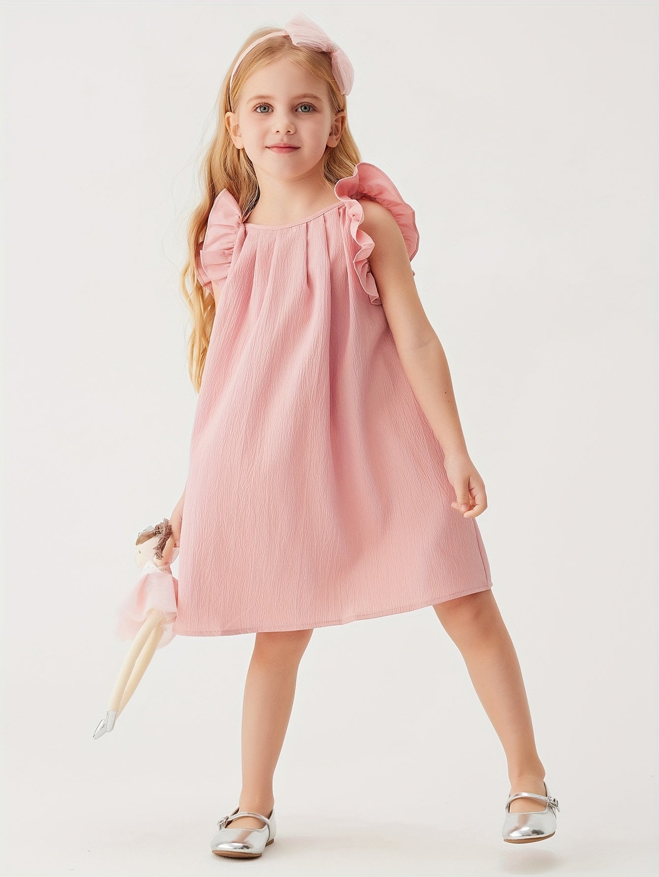 Baby Girls Cute Dress Summer Ruffle Sleeve Solid Color Children Daily Dresses A-line Kids Princess Clothes Toddler Outfits - NEXTRENDBAHRAIN