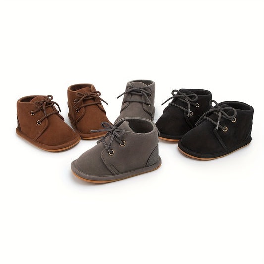 Casual Comfortable Solid Color Lace Up Boots For Baby Boys, Lightweight Non-slip Walking Shoes For Autumn And Winter - NEXTRENDBAHRAIN